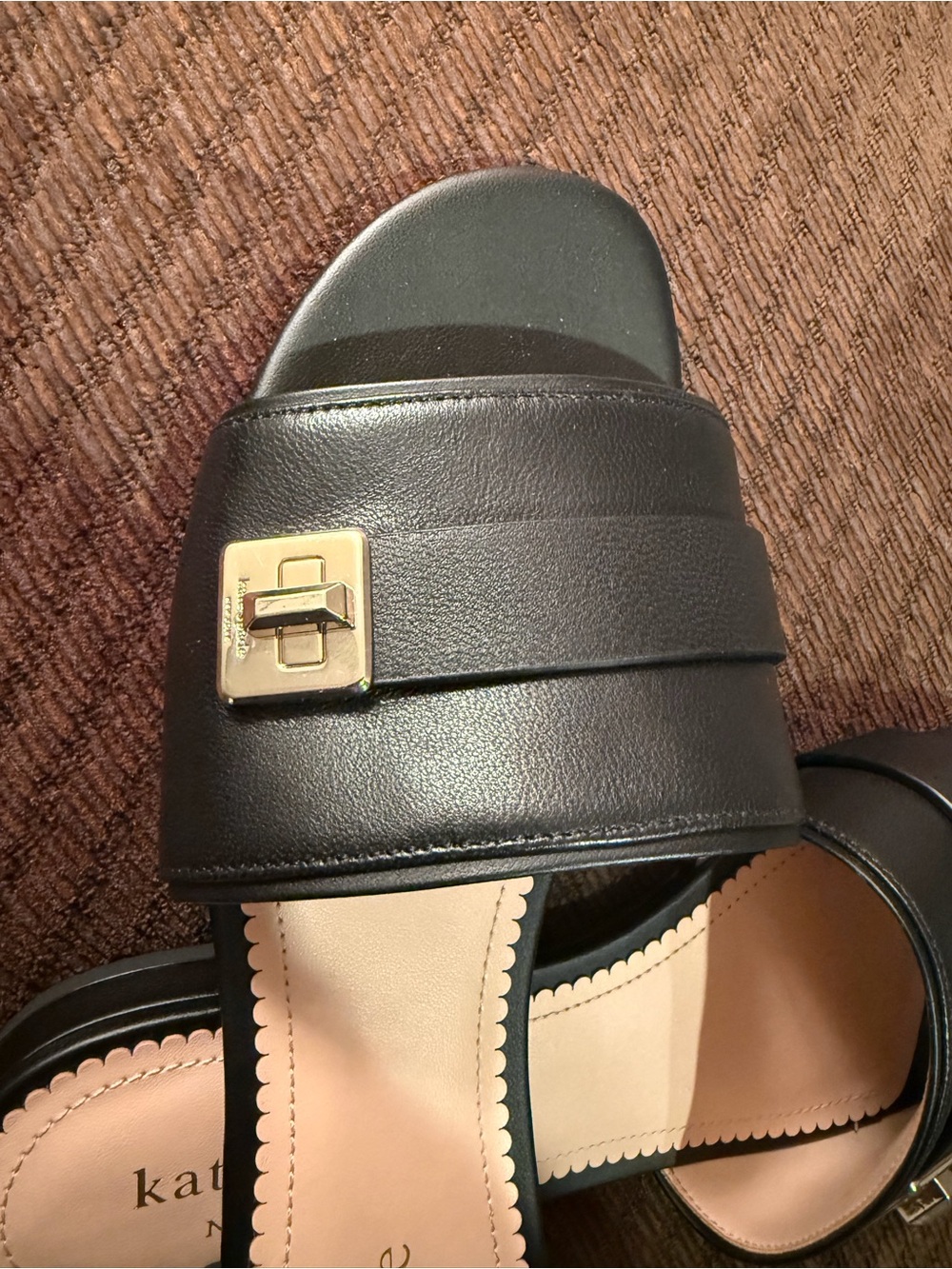 Brand New Kate Spade Phoebe Black Leather Slide Sandals - Picture 4 of 6